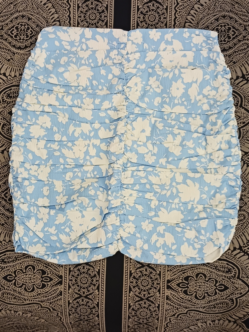 Mango Light Blue and White Floral Ruffled Mini Skirt